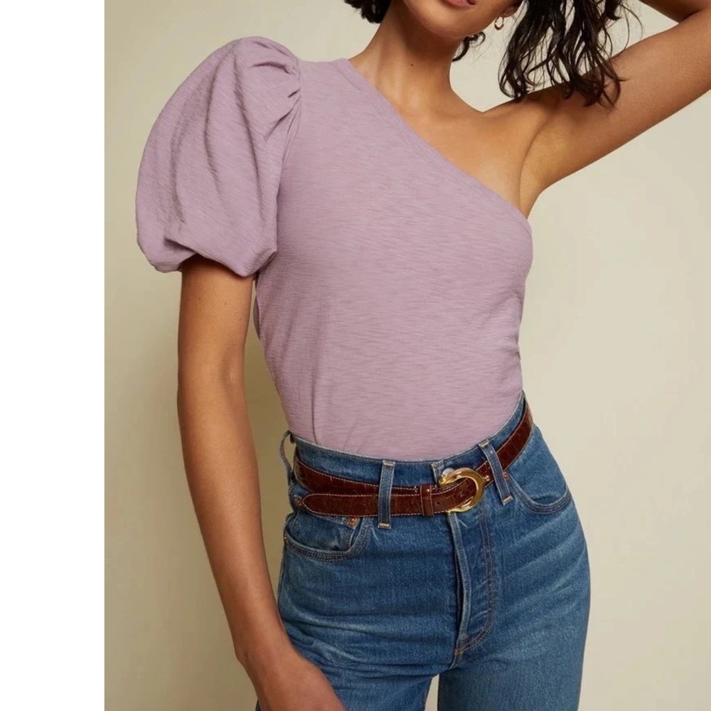 Nation LTD Raina Balloon Sleeve One Shoulder Tee Voodoo Mauve Top Cotton XS